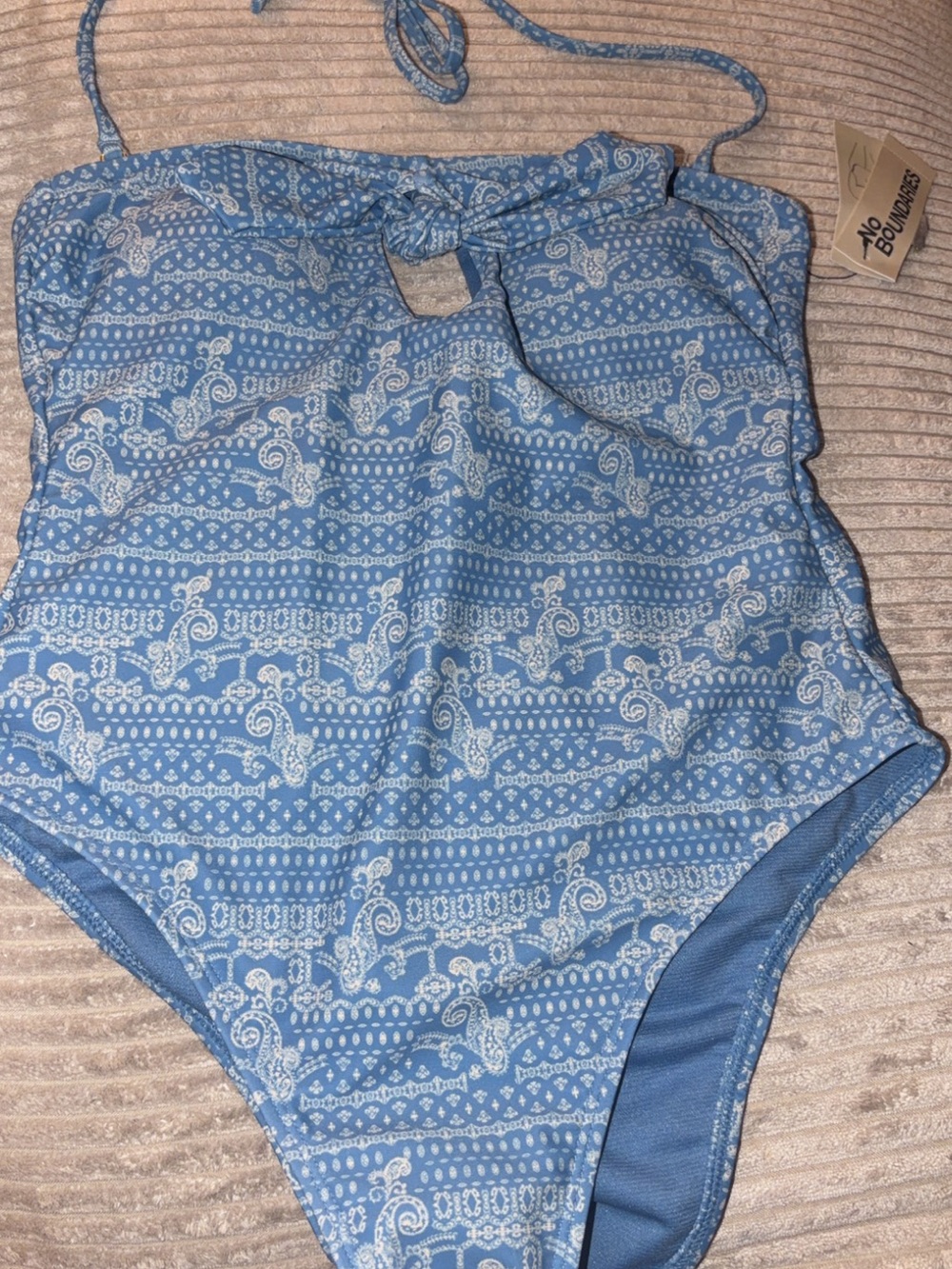 No Boundaries Light Blue Paisley Girls' One-Piece Swimsuit